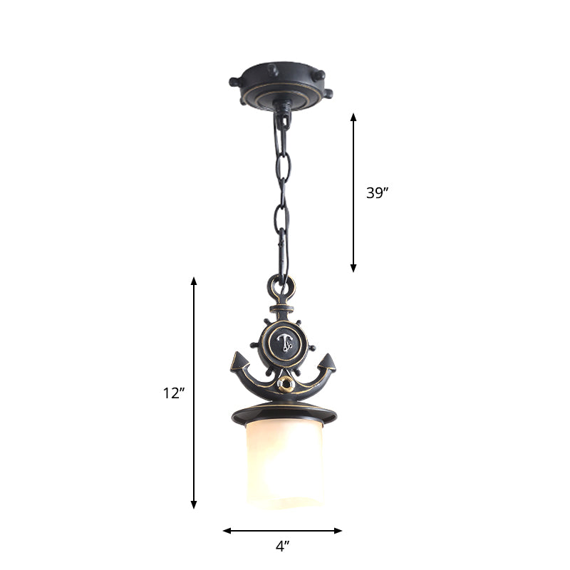 Column/Bell Ceiling Hang Fixture Nordic Opal Glass 1-Head Black Suspension Pendant with Anchor Top, 4"/13" Width Clearhalo 'Ceiling Lights' 'Close To Ceiling Lights' 'Glass shade' 'Glass' 'Pendant Lights' 'Pendants' Lighting' 1866525