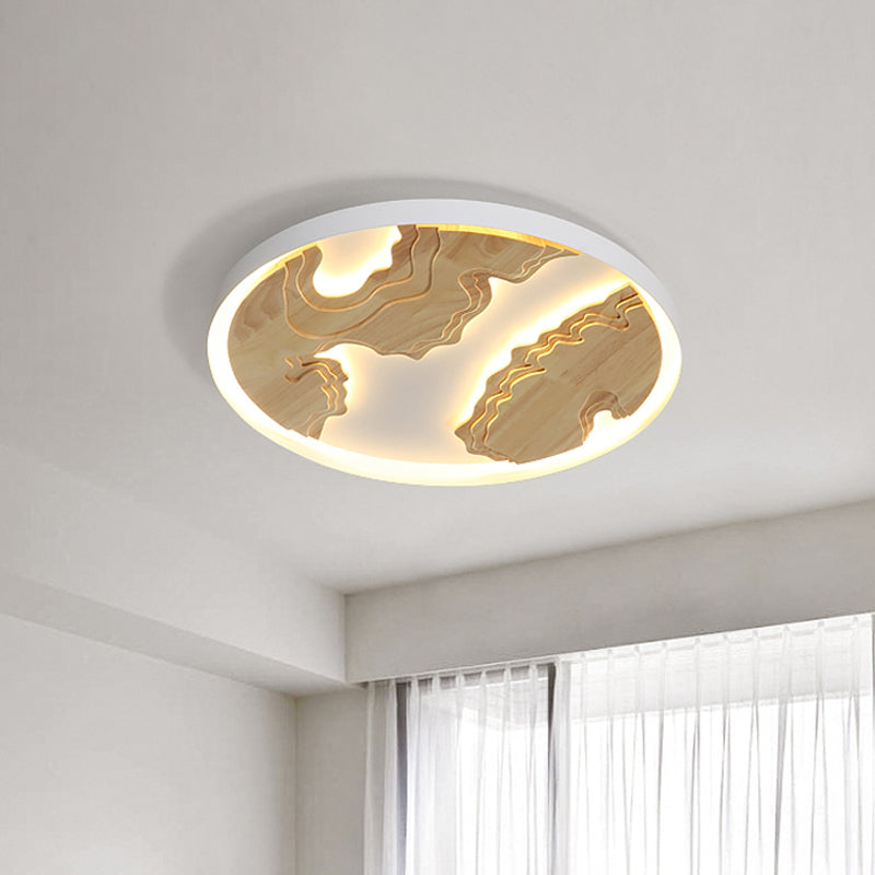 Circle Great Room Flush Mount Metal 16"/19.5"/23.5" W LED Modernism Ceiling Light Fixture with Wood Massif Design in White/Gold White Clearhalo 'Ceiling Lights' 'Close To Ceiling Lights' 'Close to ceiling' 'Flush mount' Lighting' 1866539