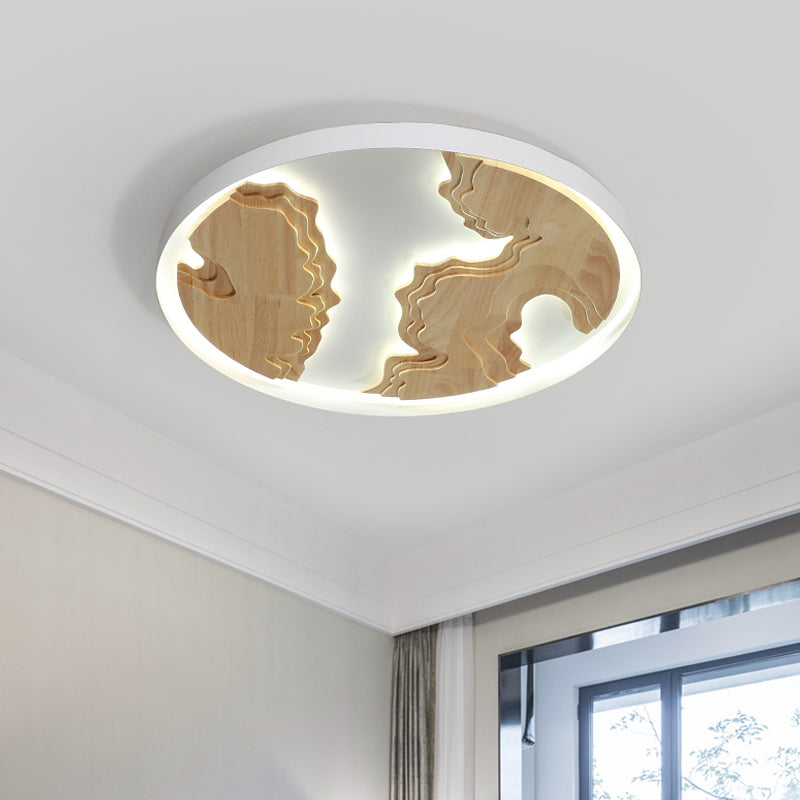 Circle Great Room Flush Mount Metal 16"/19.5"/23.5" W LED Modernism Ceiling Light Fixture with Wood Massif Design in White/Gold Clearhalo 'Ceiling Lights' 'Close To Ceiling Lights' 'Close to ceiling' 'Flush mount' Lighting' 1866540