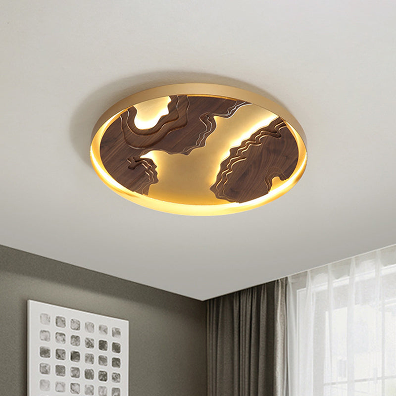 Circle Great Room Flush Mount Metal 16"/19.5"/23.5" W LED Modernism Ceiling Light Fixture with Wood Massif Design in White/Gold Gold Clearhalo 'Ceiling Lights' 'Close To Ceiling Lights' 'Close to ceiling' 'Flush mount' Lighting' 1866545