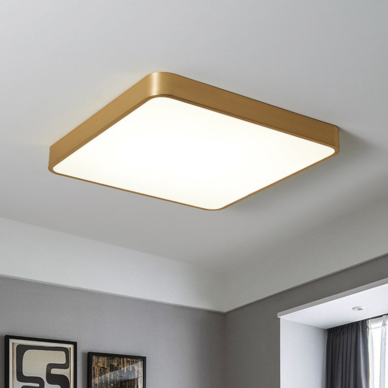 Square/Round Metallic Flush Mount Modern LED Brass Ceiling Light Fixture for Sleeping Room Brass Square Clearhalo 'Ceiling Lights' 'Close To Ceiling Lights' 'Close to ceiling' 'Flush mount' Lighting' 1866553