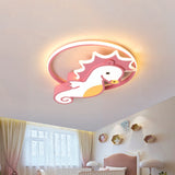 LED Nursery Flush Mount Light Cartoon Pink Ceiling Lighting with Sea Horse Metal Shade Pink Clearhalo 'Ceiling Lights' 'Close To Ceiling Lights' 'Close to ceiling' 'Flush mount' Lighting' 1866563