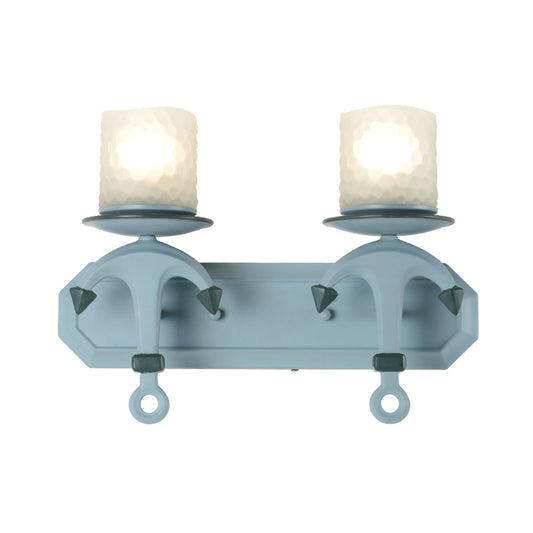 Blue Cylinder Wall Light Fixture Nautical 1/2-Bulb Dimpled Glass Wall Mount Lamp with Resin Anchor Deco Clearhalo 'Wall Lamps & Sconces' 'Wall Lights' Lighting' 1866585