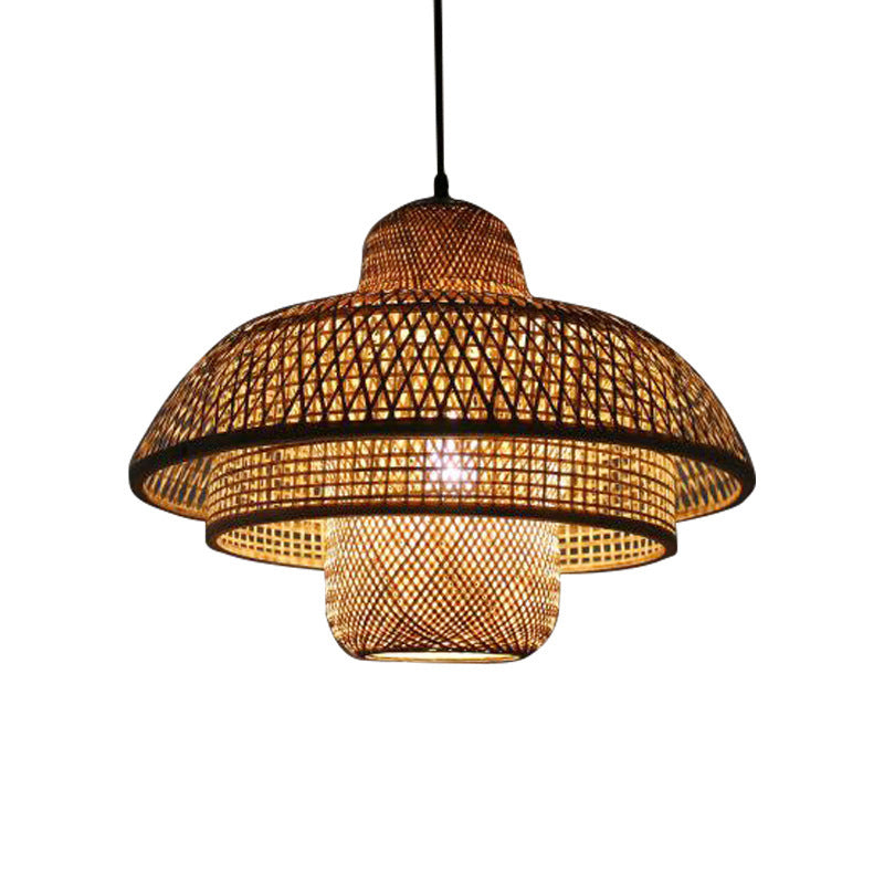 3-Tier Round Cage Pendant Lamp Fixture Asia Bamboo 1 Light Restaurant Suspension Lighting in Beige Clearhalo 'Ceiling Lights' 'Pendant Lights' 'Pendants' Lighting' 1866609