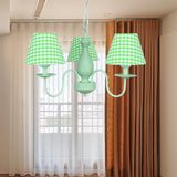 Green Plaid Shade Chandelier Three Bulbs Kids Modern Metal Hanging Light for Bedroom Clearhalo 'Ceiling Lights' 'Chandeliers' Lighting' options 186660