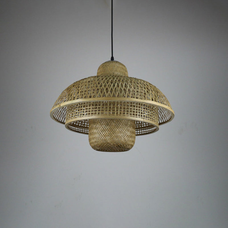 3-Tier Round Cage Pendant Lamp Fixture Asia Bamboo 1 Light Restaurant Suspension Lighting in Beige Clearhalo 'Ceiling Lights' 'Pendant Lights' 'Pendants' Lighting' 1866610