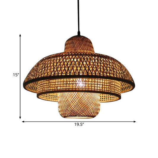 3-Tier Round Cage Pendant Lamp Fixture Asia Bamboo 1 Light Restaurant Suspension Lighting in Beige Clearhalo 'Ceiling Lights' 'Pendant Lights' 'Pendants' Lighting' 1866611