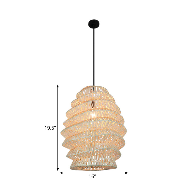 Rural Woven Lantern Pendulum Light Bamboo 1-Head Tea Room Hanging Lamp Kit in Beige Clearhalo 'Ceiling Lights' 'Pendant Lights' 'Pendants' Lighting' 1866615