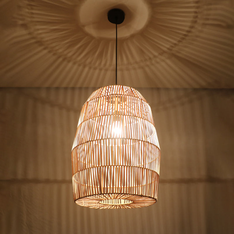 Rural Woven Lantern Pendulum Light Bamboo 1-Head Tea Room Hanging Lamp Kit in Beige Beige B Clearhalo 'Ceiling Lights' 'Pendant Lights' 'Pendants' Lighting' 1866616_20d64a15-5368-4364-a608-acfa5a844bdb