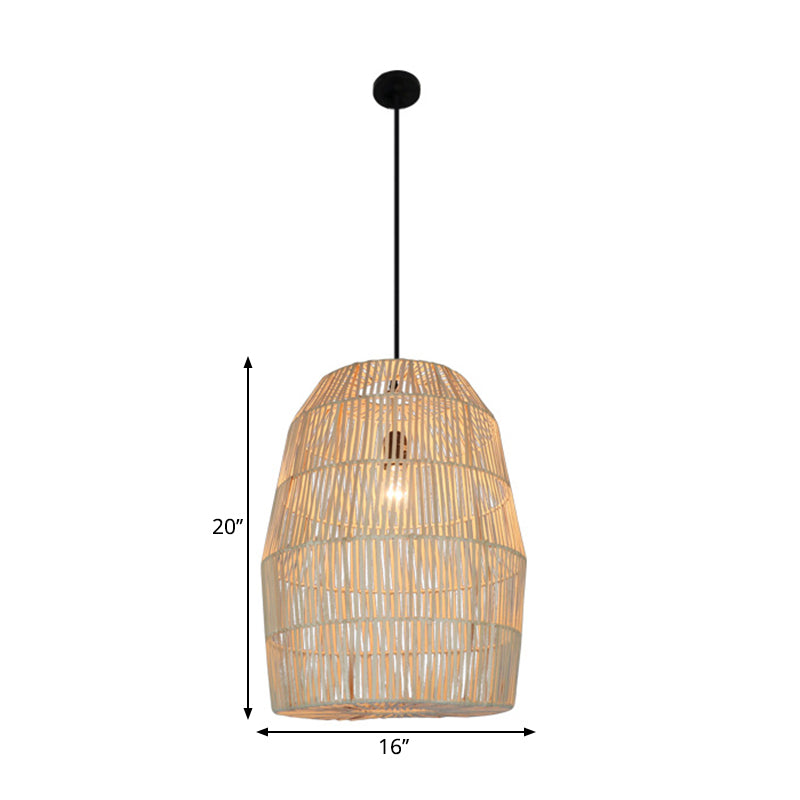 Rural Woven Lantern Pendulum Light Bamboo 1-Head Tea Room Hanging Lamp Kit in Beige Clearhalo 'Ceiling Lights' 'Pendant Lights' 'Pendants' Lighting' 1866620