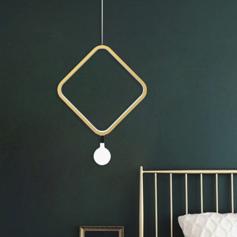 Round/Rhombus Bedside Pendant Lamp Aluminum Minimal LED Hanging Lamp in Brass with Ball Milk Glass Shade, Warm/White Light Clearhalo 'Ceiling Lights' 'Modern Pendants' 'Modern' 'Pendant Lights' 'Pendants' Lighting' 1866638