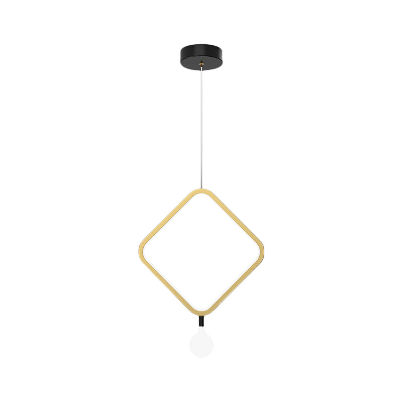 Round/Rhombus Bedside Pendant Lamp Aluminum Minimal LED Hanging Lamp in Brass with Ball Milk Glass Shade, Warm/White Light Clearhalo 'Ceiling Lights' 'Modern Pendants' 'Modern' 'Pendant Lights' 'Pendants' Lighting' 1866639