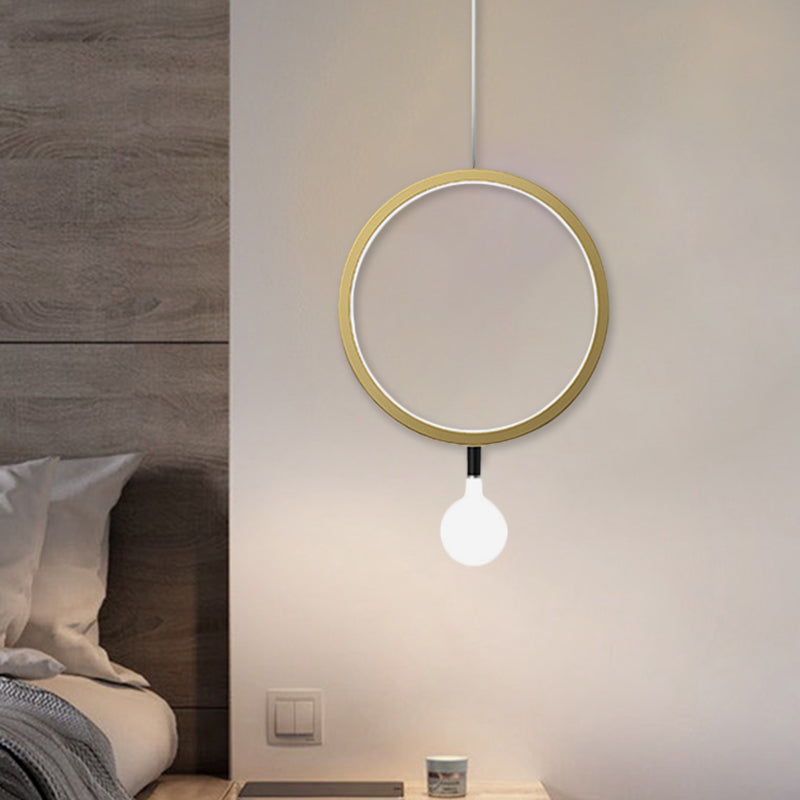 Round/Rhombus Bedside Pendant Lamp Aluminum Minimal LED Hanging Lamp in Brass with Ball Milk Glass Shade, Warm/White Light Clearhalo 'Ceiling Lights' 'Modern Pendants' 'Modern' 'Pendant Lights' 'Pendants' Lighting' 1866642