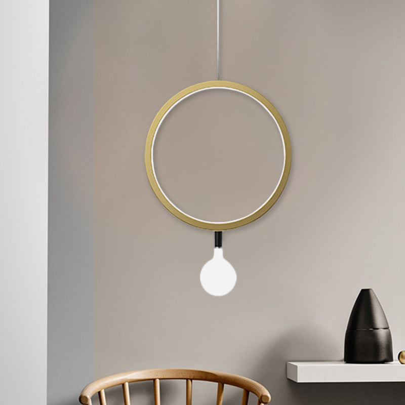 Round/Rhombus Bedside Pendant Lamp Aluminum Minimal LED Hanging Lamp in Brass with Ball Milk Glass Shade, Warm/White Light Clearhalo 'Ceiling Lights' 'Modern Pendants' 'Modern' 'Pendant Lights' 'Pendants' Lighting' 1866643