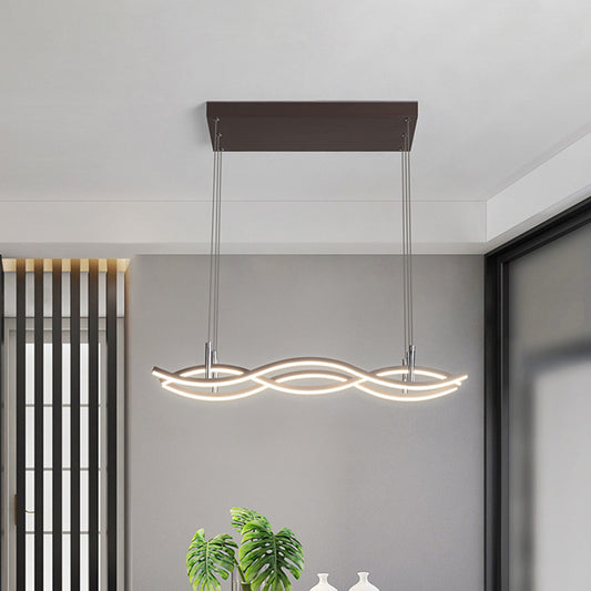 Metallic Wavy Linear Island Lighting Minimalism LED Suspension Lamp in Coffee, Warm/White Light Coffee Clearhalo 'Ceiling Lights' 'Island Lights' Lighting' 1866712