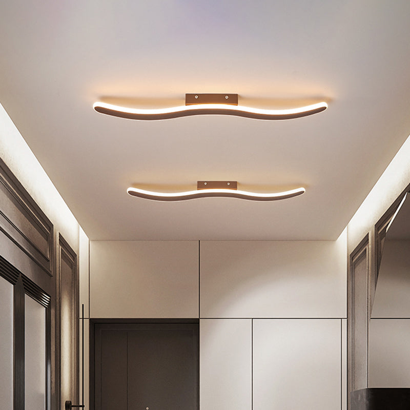 Contemporary Curved Linear Flush Mount Metallic LED Hallway Ceiling Light Fixture in Coffee Coffee Clearhalo 'Ceiling Lights' 'Close To Ceiling Lights' 'Close to ceiling' 'Flush mount' Lighting' 1866729