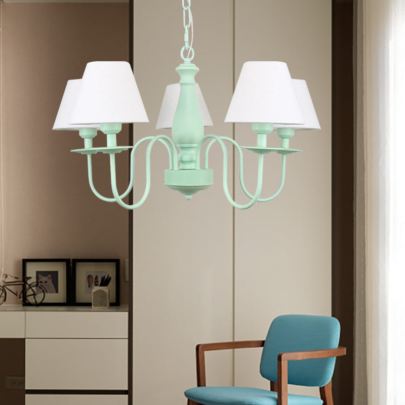 Nordic Style Suspension Light with Fabric Tapered Shade 5 Lights Metal Chandelier for Living Room Clearhalo 'Ceiling Lights' 'Chandeliers' Lighting' options 186673