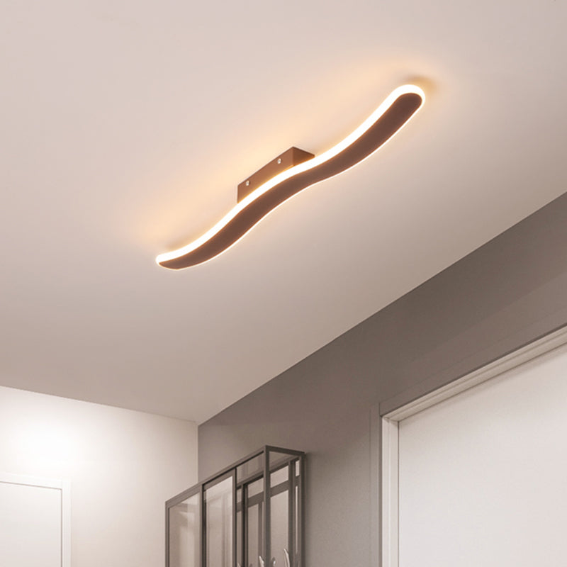 Contemporary Curved Linear Flush Mount Metallic LED Hallway Ceiling Light Fixture in Coffee Clearhalo 'Ceiling Lights' 'Close To Ceiling Lights' 'Close to ceiling' 'Flush mount' Lighting' 1866730