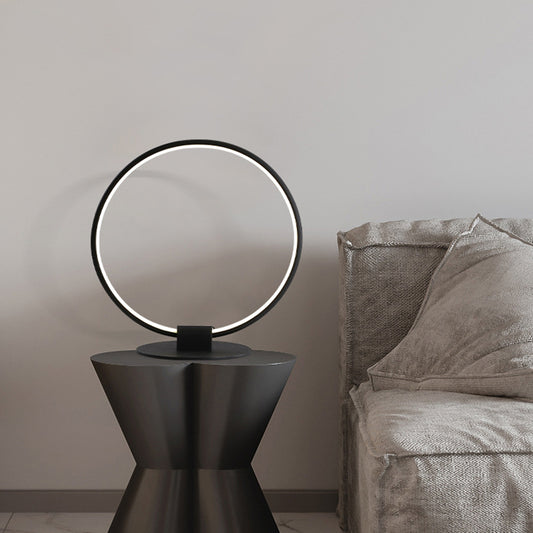 Annular Metal Table Lamp Modernism LED Black Night Lighting with Slim Round Pedestal in Warm/White Light Black Clearhalo 'Lamps' 'Table Lamps' Lighting' 1866733