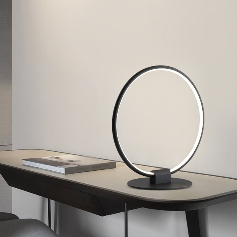 Annular Metal Table Lamp Modernism LED Black Night Lighting with Slim Round Pedestal in Warm/White Light Clearhalo 'Lamps' 'Table Lamps' Lighting' 1866734