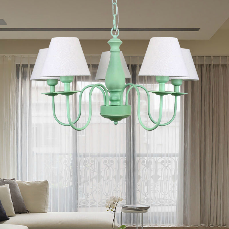 Nordic Style Suspension Light with Fabric Tapered Shade 5 Lights Metal Chandelier for Living Room Clearhalo 'Ceiling Lights' 'Chandeliers' Lighting' options 186674