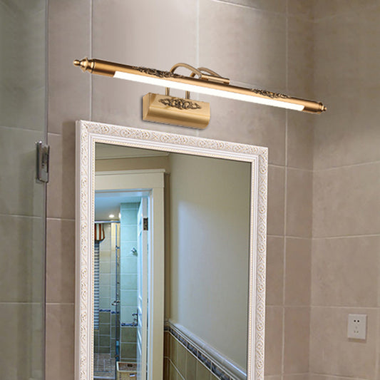 Linear Metallic LED Wall Sconce Lighting Minimal Brass Carving Vanity Mirror Light with Swing Arm Brass Clearhalo 'Cast Iron' 'Glass' 'Industrial' 'Modern wall lights' 'Modern' 'Tiffany' 'Traditional wall lights' 'Vanity Lights' 'Wall Lights' Lighting' 1866765