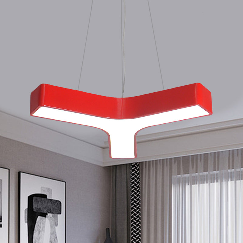 LED Kindergarten Chandelier Lamp Kids Red/Yellow Hanging Light Fixture with Y-Like Acrylic Shade Clearhalo 'Ceiling Lights' 'Chandeliers' Lighting' options 1866786