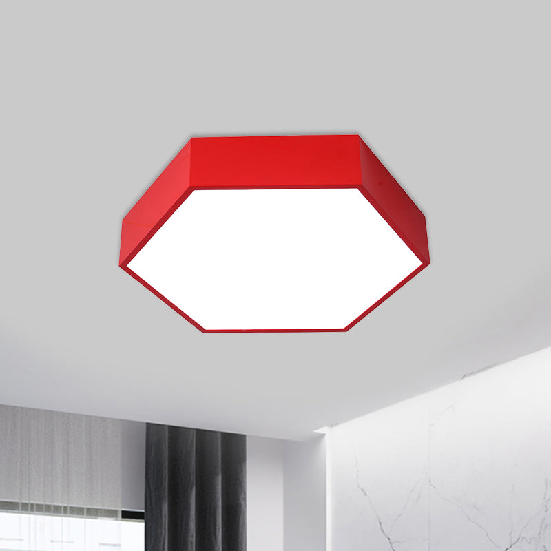 Hexagon LED Flush Ceiling Light Macaroon Acrylic Red/Yellow/Green Flush Mount Lighting for Children Room Red Clearhalo 'Ceiling Lights' 'Close To Ceiling Lights' 'Close to ceiling' 'Flush mount' Lighting' 1866809