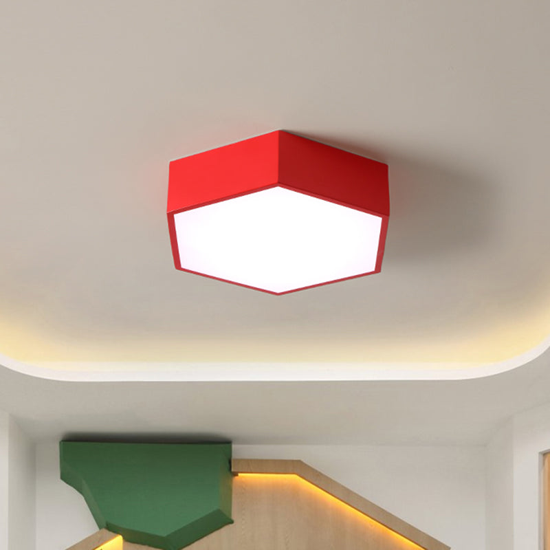 Hexagon LED Flush Ceiling Light Macaroon Acrylic Red/Yellow/Green Flush Mount Lighting for Children Room Clearhalo 'Ceiling Lights' 'Close To Ceiling Lights' 'Close to ceiling' 'Flush mount' Lighting' 1866810