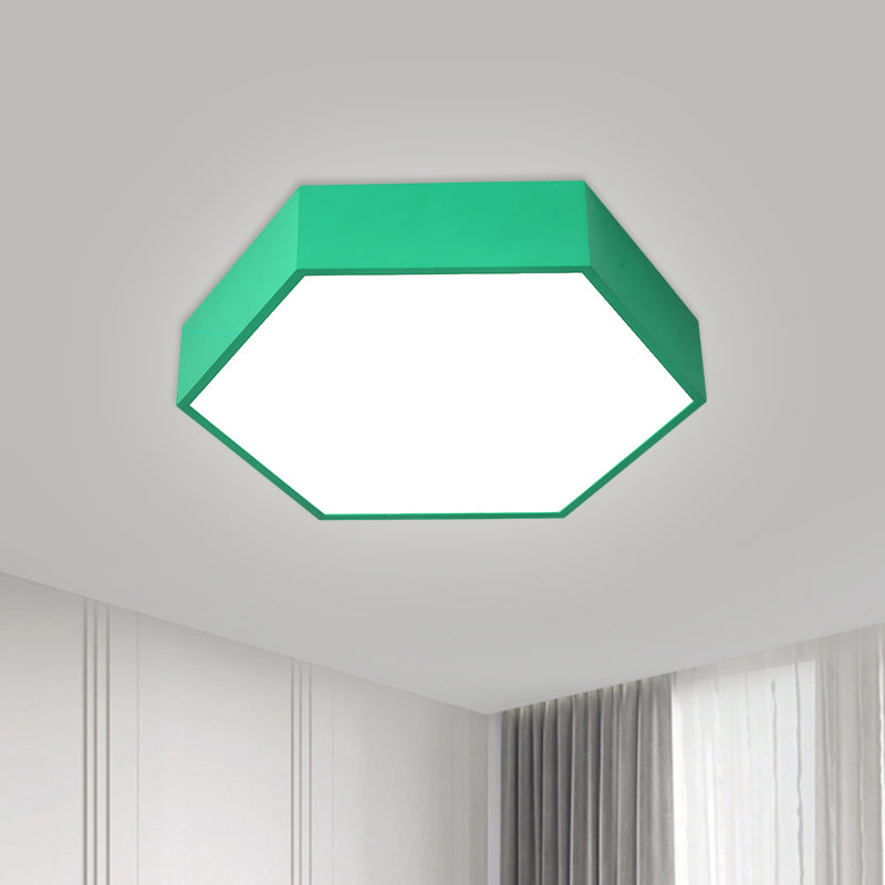 Hexagon LED Flush Ceiling Light Macaroon Acrylic Red/Yellow/Green Flush Mount Lighting for Children Room Green Clearhalo 'Ceiling Lights' 'Close To Ceiling Lights' 'Close to ceiling' 'Flush mount' Lighting' 1866813