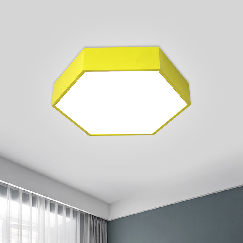 Hexagon LED Flush Ceiling Light Macaroon Acrylic Red/Yellow/Green Flush Mount Lighting for Children Room Yellow Clearhalo 'Ceiling Lights' 'Close To Ceiling Lights' 'Close to ceiling' 'Flush mount' Lighting' 1866817