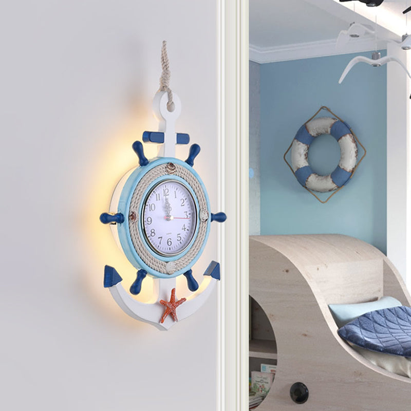 Rudder Wall Lighting Kids Metallic LED Blue Sconce Light Fixture with Clock Design, Warm/White Light Blue Clearhalo 'Wall Lamps & Sconces' 'Wall Lights' Lighting' 1866838