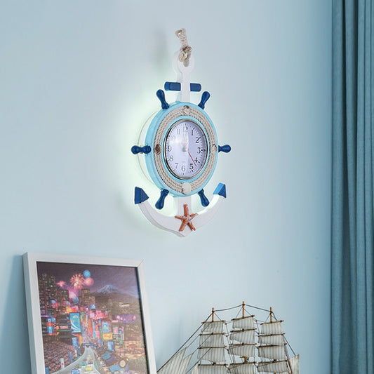 Rudder Wall Lighting Kids Metallic LED Blue Sconce Light Fixture with Clock Design, Warm/White Light Clearhalo 'Wall Lamps & Sconces' 'Wall Lights' Lighting' 1866839