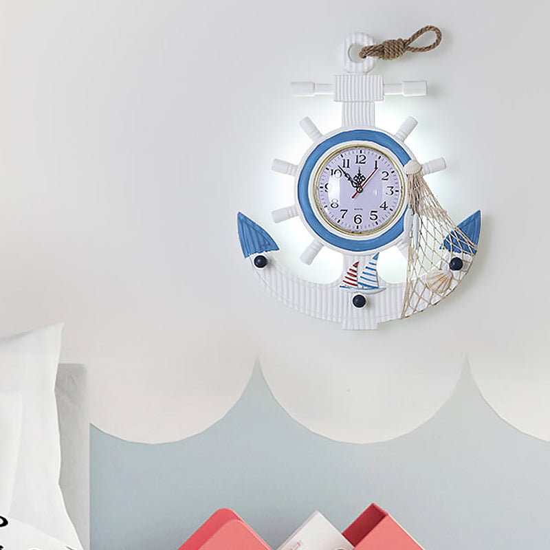 Kids Anchor Sconce Light Fixture Wood LED Bedroom Wall Mounted Lighting in Blue, Warm/White Light White Clearhalo 'Wall Lamps & Sconces' 'Wall Lights' Lighting' 1866842