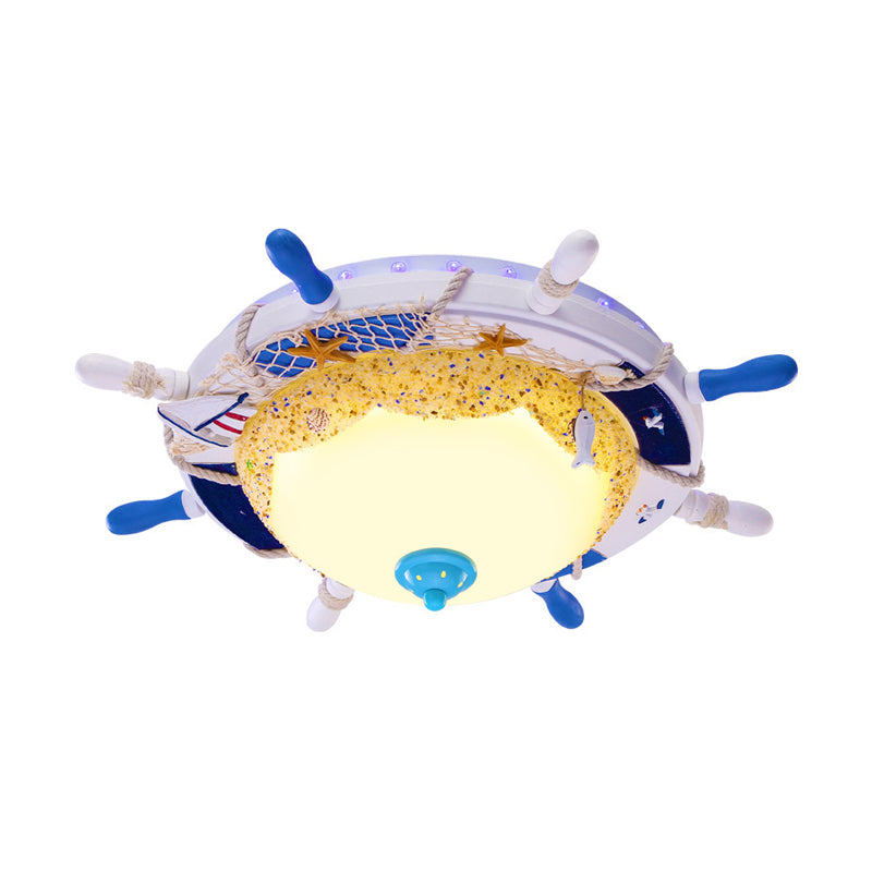 Creative Domed Close to Ceiling Lamp Opal Glass LED Bedroom Flushmount with Rudder and Beach Design in Blue, Warm/White Light Clearhalo 'Ceiling Lights' 'Close To Ceiling Lights' 'Close to ceiling' 'Flush mount' Lighting' 1866884