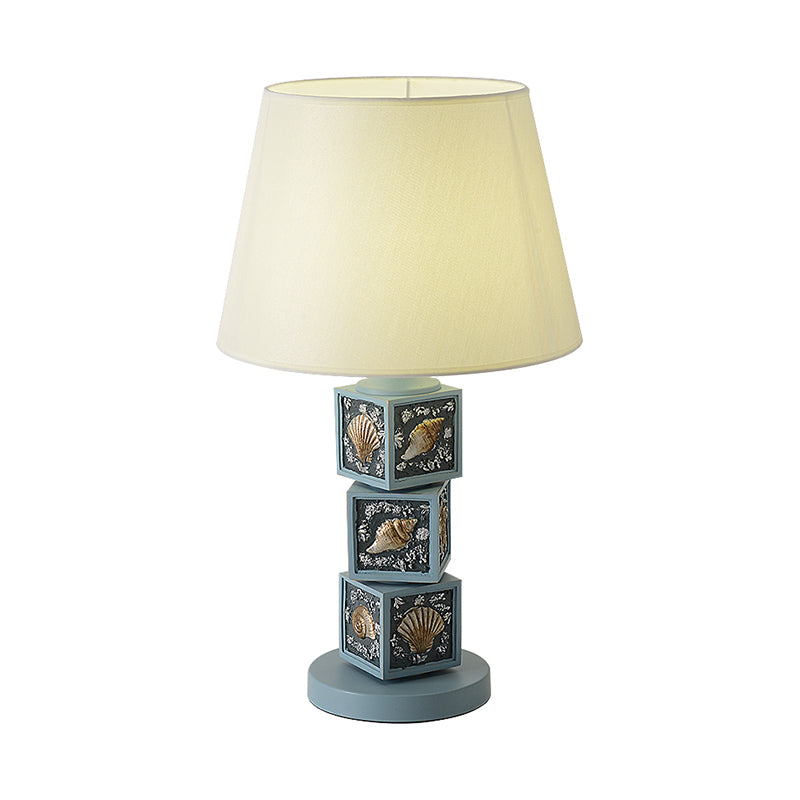 Stacked Cube Desk Lighting Mediterranean Resin 1 Bulb Light/Sky Blue Night Lamp with Barrel Fabric Shade Clearhalo 'Lamps' 'Table Lamps' Lighting' 1866888