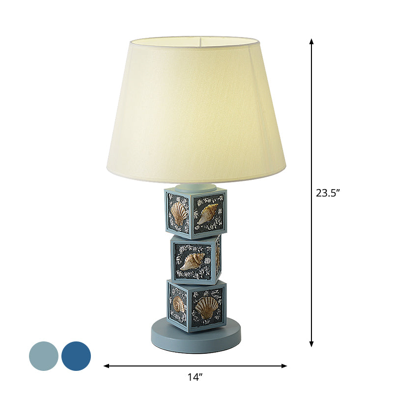 Stacked Cube Desk Lighting Mediterranean Resin 1 Bulb Light/Sky Blue Night Lamp with Barrel Fabric Shade Clearhalo 'Lamps' 'Table Lamps' Lighting' 1866889