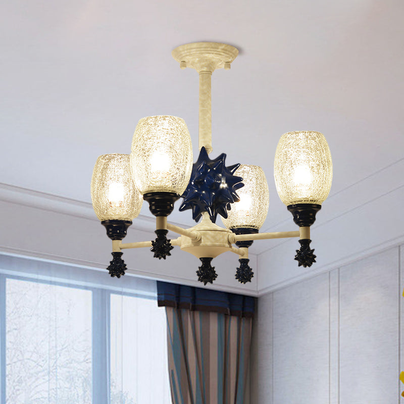 Clear Crackle Glass Cup-Like Pendant Coastal 4-Bulb Gold/Dark Blue Chandelier Lighting with Sea Urchin Design Clearhalo 'Ceiling Lights' 'Chandeliers' Lighting' options 1866894