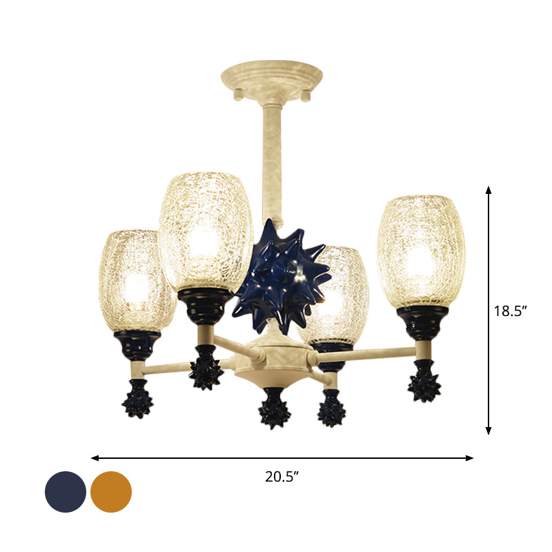 Clear Crackle Glass Cup-Like Pendant Coastal 4-Bulb Gold/Dark Blue Chandelier Lighting with Sea Urchin Design Clearhalo 'Ceiling Lights' 'Chandeliers' Lighting' options 1866897