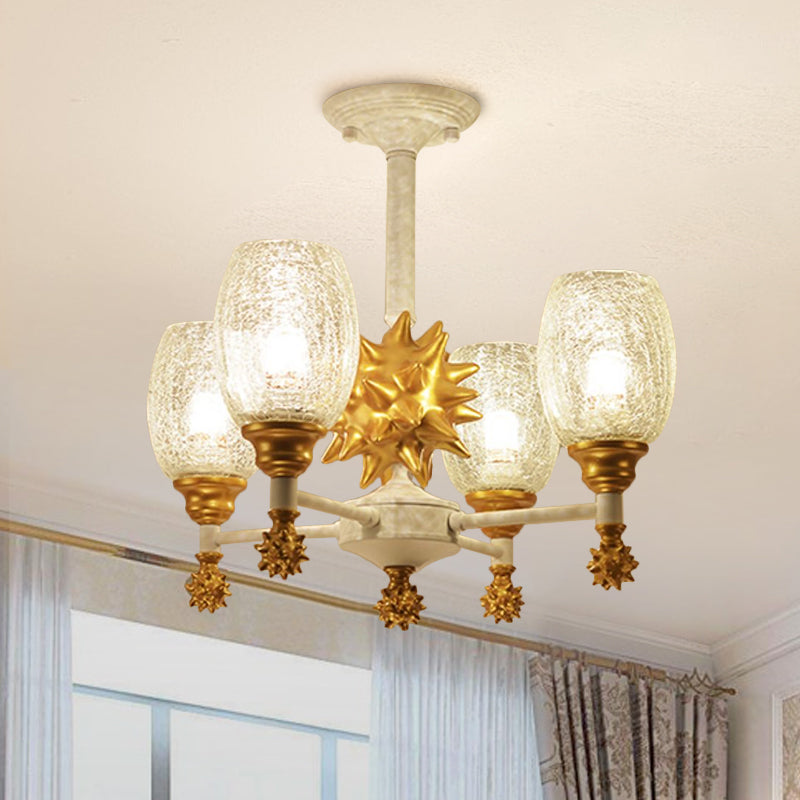 Clear Crackle Glass Cup-Like Pendant Coastal 4-Bulb Gold/Dark Blue Chandelier Lighting with Sea Urchin Design Gold Clearhalo 'Ceiling Lights' 'Chandeliers' Lighting' options 1866898_5b553e28-ab91-4198-9645-e654d9330c08