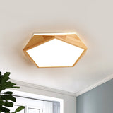 Modernist Pentagon Ceiling Flush Wood 16.5"/20.5" Wide LED Bedroom Flush Mount Lamp in Beige, Warm/White Light Beige Clearhalo 'Ceiling Lights' 'Close To Ceiling Lights' 'Close to ceiling' 'Flush mount' Lighting' 1866910