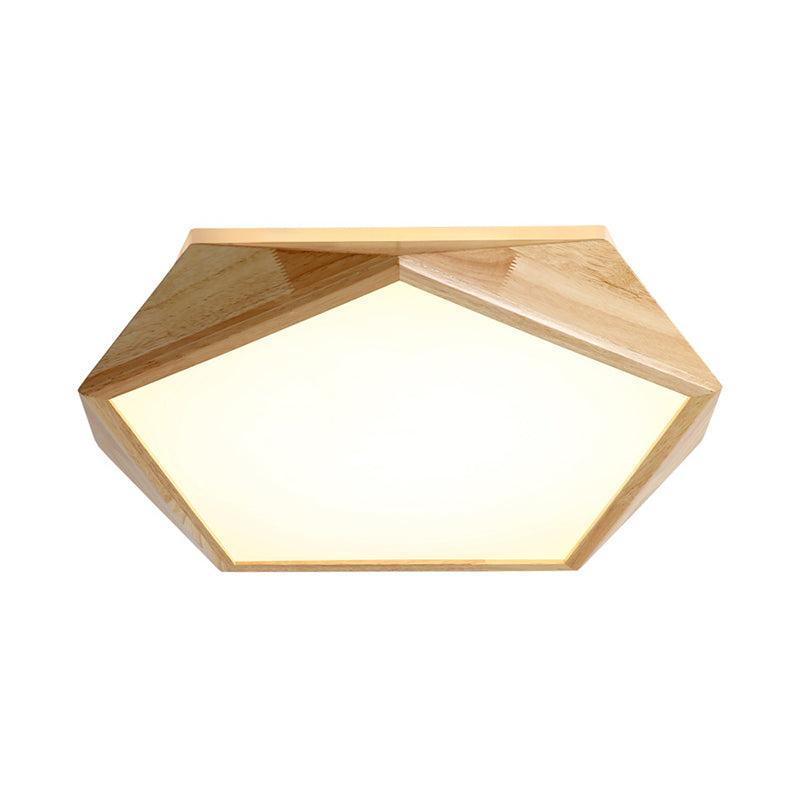 Modernist Pentagon Ceiling Flush Wood 16.5"/20.5" Wide LED Bedroom Flush Mount Lamp in Beige, Warm/White Light Clearhalo 'Ceiling Lights' 'Close To Ceiling Lights' 'Close to ceiling' 'Flush mount' Lighting' 1866912