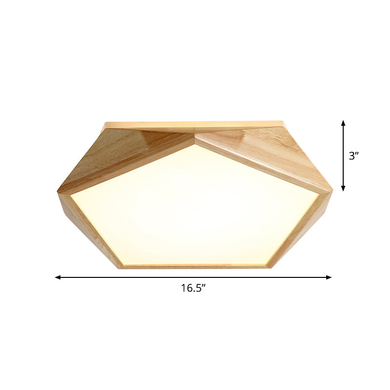 Modernist Pentagon Ceiling Flush Wood 16.5"/20.5" Wide LED Bedroom Flush Mount Lamp in Beige, Warm/White Light Clearhalo 'Ceiling Lights' 'Close To Ceiling Lights' 'Close to ceiling' 'Flush mount' Lighting' 1866913