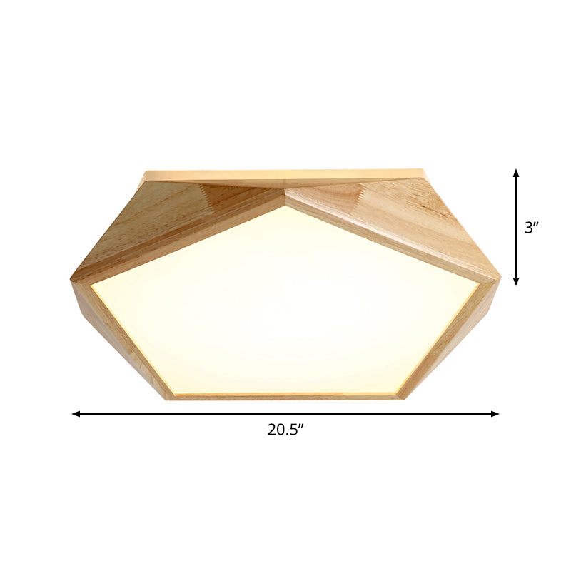 Modernist Pentagon Ceiling Flush Wood 16.5"/20.5" Wide LED Bedroom Flush Mount Lamp in Beige, Warm/White Light Clearhalo 'Ceiling Lights' 'Close To Ceiling Lights' 'Close to ceiling' 'Flush mount' Lighting' 1866914