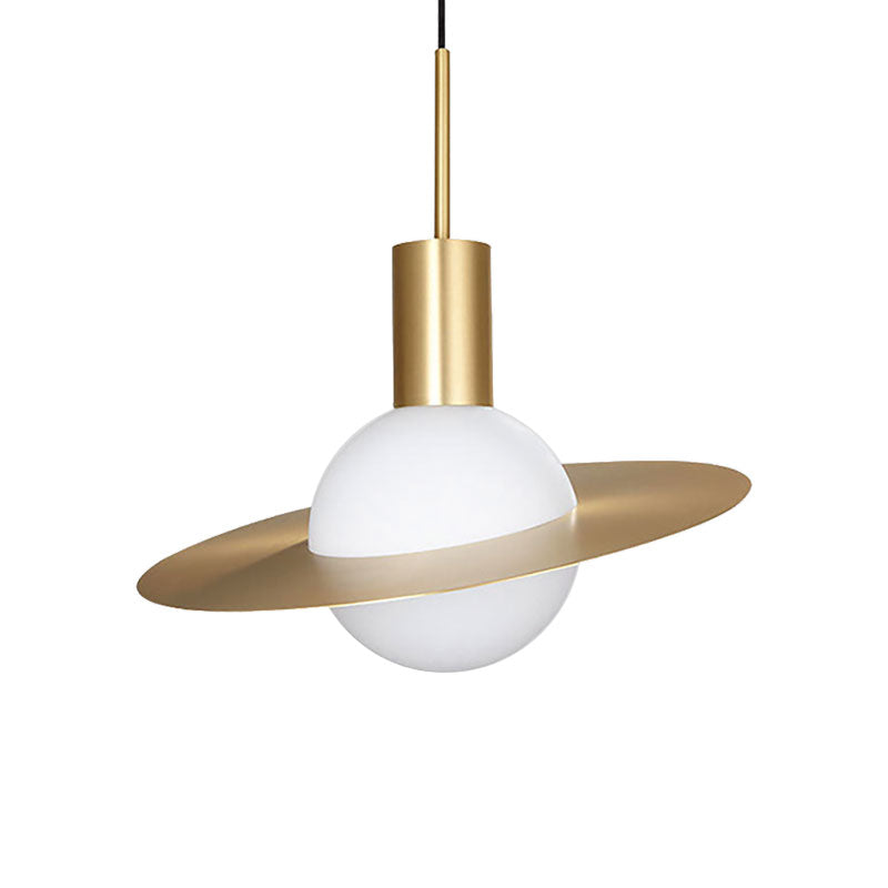 Gold Global Suspension Pendant Contemporary 1 Light White Glass Hanging Light Fixture with Ring Clearhalo 'Ceiling Lights' 'Modern Pendants' 'Modern' 'Pendant Lights' 'Pendants' Lighting' 186692