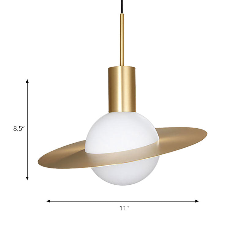 Gold Global Suspension Pendant Contemporary 1 Light White Glass Hanging Light Fixture with Ring Clearhalo 'Ceiling Lights' 'Modern Pendants' 'Modern' 'Pendant Lights' 'Pendants' Lighting' 186693