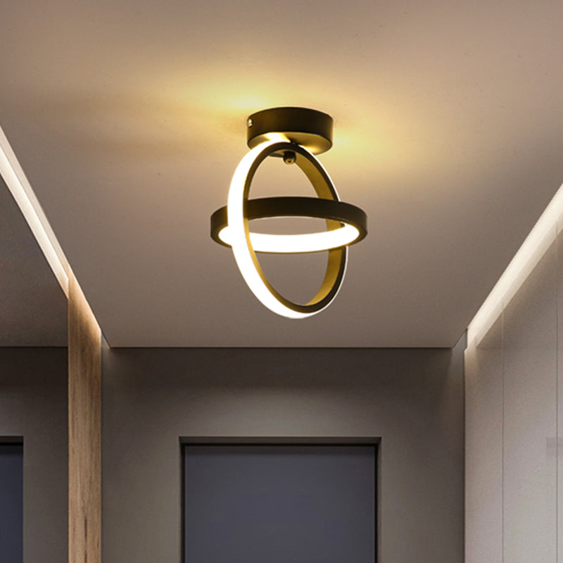 Black/White Crossed Circle Ceiling Lamp Simple LED Metal Flush Mount Fixture in Warm/White Light Black Clearhalo 'Ceiling Lights' 'Close To Ceiling Lights' 'Close to ceiling' 'Flush mount' Lighting' 1866968