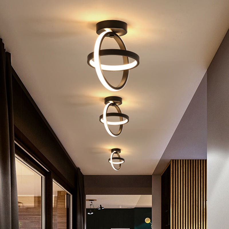 Black/White Crossed Circle Ceiling Lamp Simple LED Metal Flush Mount Fixture in Warm/White Light Clearhalo 'Ceiling Lights' 'Close To Ceiling Lights' 'Close to ceiling' 'Flush mount' Lighting' 1866969