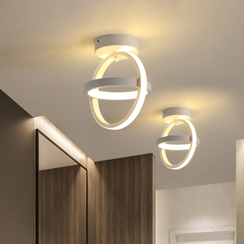 Black/White Crossed Circle Ceiling Lamp Simple LED Metal Flush Mount Fixture in Warm/White Light White Clearhalo 'Ceiling Lights' 'Close To Ceiling Lights' 'Close to ceiling' 'Flush mount' Lighting' 1866972