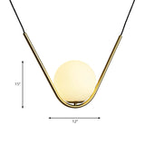 Gold Ball Pendant Light Post Modern Led White Glass Hanging Lamp with V Shape Rod for Dining Room Clearhalo 'Ceiling Lights' 'Glass shade' 'Glass' 'Modern Pendants' 'Modern' 'Pendant Lights' 'Pendants' Lighting' 186698